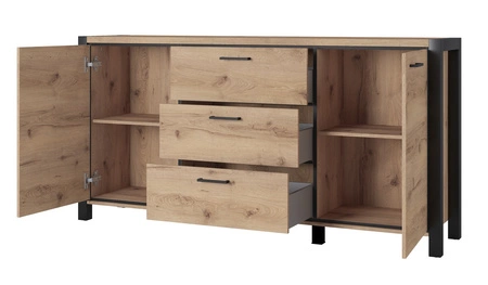 Komoda z szufladami Aktiv 180 cm dąb taurus / czarny stylowy design komody w stylu industrialnym czarne metalowe uchwyty