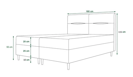 Łóżko kontynentalne Voltera 180x200 jasny brąz w nowoczesnym skandynawskim stylu z charakterystycznym wezgłowiem