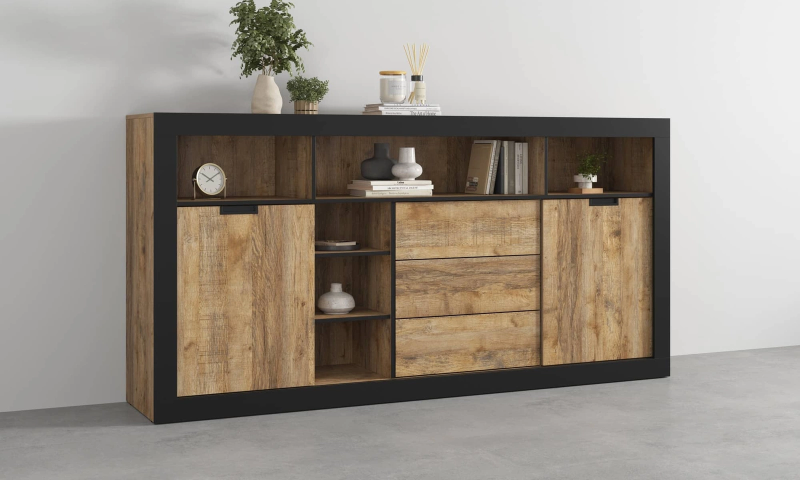 Komoda z szufladami 220 cm Tudor dąb samdal / czarny