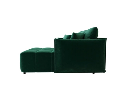 Narożnik z funkcją spania Oroso butelkowa zieleń prawostronny miękka tkanina typu velvet z powłoką hydrofobową pojemnik na pościel