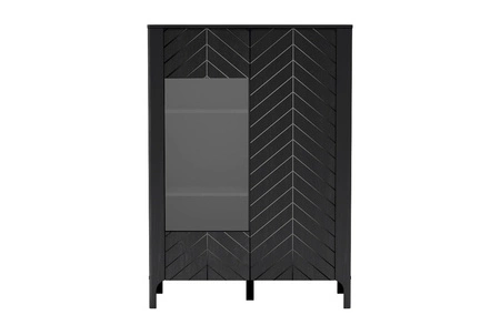 Witryna niska Malumi 103 cm czarna stylowa witryna do salonu fronty z subtelnym wzorem jodełki wykonanie z wysokiej jakości materiałów