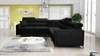Narożnik z funkcją spania Nausa IV czarny prawostronny velvet dekoracyjne przeszycia na siedzisku narożnik z pojemnikami na pościel