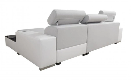 Narożnik z funkcją spania Provo miodowy / biały prawostronny narożnik z pojemnikiem na pościel i funkcjonalną dostawką