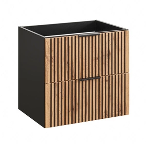 Szafka pod umywalkę Xilo 60 cm czarny / dąb wotan designerska szafka z szufladami w stylu nowoczesnym dekoracyjne pionowe ryflowanie
