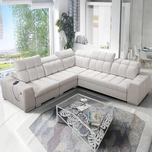 Narożnik z funkcją spania Luigi III jasny beż lewostronny komfortowy narożnik do salonu doskonały do codziennego wypoczynku