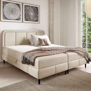 Łóżko kontynentalne Monte 180x200 kremowe stylowe łóżko do sypialni pojemniki na pościel eleganckie wezgłowie o zaoblonym kształcie