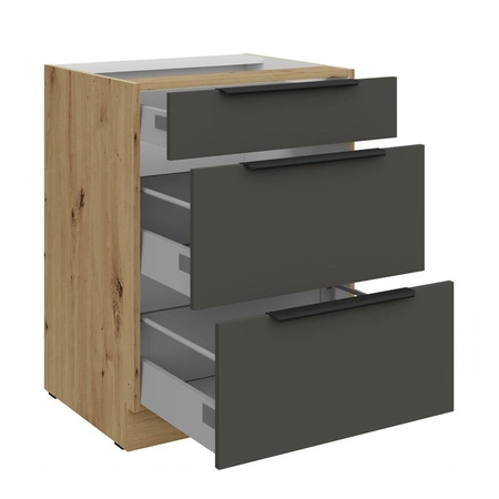 Szafka kuchenna stojąca z szufladami Aversa Ar 60 D 3S BB odporna na uszkodzenia wykończenie frontów w technologii anti fingerprint