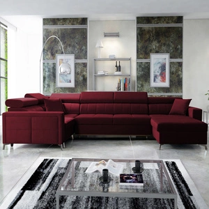 Narożnik z funkcją spania Nausa V bordowy prawostronny elegancki narożnik do salonu wykonany z miękkiej tkaniny typu velvet