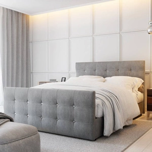 Łóżko kontynentalne Kansas 180x200 szare w skandynawskim nowoczesnym stylu z pikowaniem wykończonym kryształkami