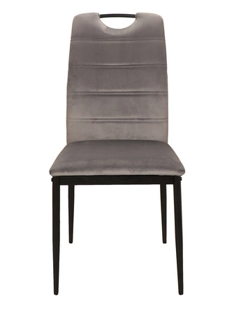 Krzesło tapicerowane Rip 38x43 cm szare klasyczne oraz ponadczasowe krzesło do jadalni z metalowymi nogami