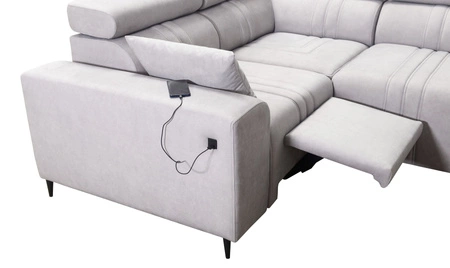 Narożnik z funkcją spania Castel II Lux szary popiel lewostronny wygodny narożnik do salonu z komfortowym wysuwanym podnóżkiem