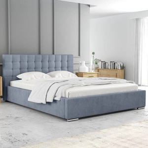 Łóżko tapicerowane Umiky 160x200 niebieskie stylowe łóżko z pojemnikiem na pościel wygodny zagłówek zachwyca eleganckim designem