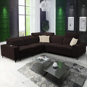 Narożnik z funkcją spania Kelly Sleek III brązowy lewostronny elegancki narożnik do salonu z dwoma pojemnikami na pościel