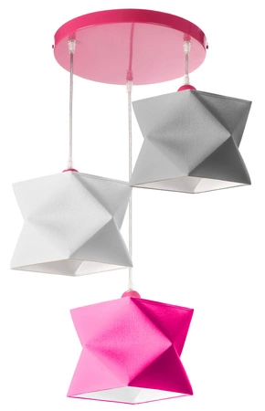 Lampa wisząca potrójna Quasar designerska lampa sufitowa do salonu z bawełnianym abażurem i metalową rozetą sufitową