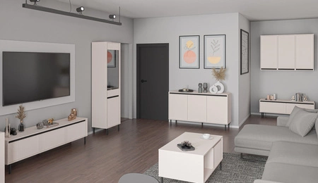 Komoda Osaka 149 cm beżowa / czarny minimalistyczny design doskonała propozycja komody do salonu i sypialni gustowny ryflowany front