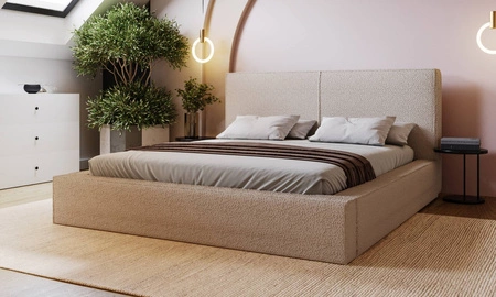 Łóżko tapicerowane Belli 140x200 ciemny beżowy stylowe łóżko z pojemnikiem na pościel wygodny zagłówek zachwyca eleganckim designem