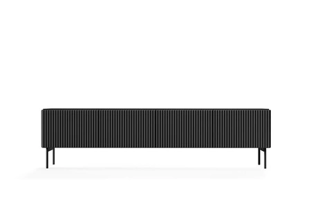 Zestaw mebli Muti czarny designerska meblościanka do salonu efektowne ryflowania na frontach i korpusach mebli system push to open