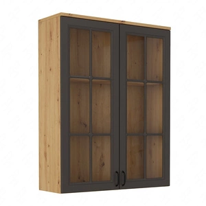 Nadstawka do komody Style 100 cm dąb artisan / szary grafit klasyczny design bezpieczne szkło hartowane frezowane fronty metalowe uchwyty