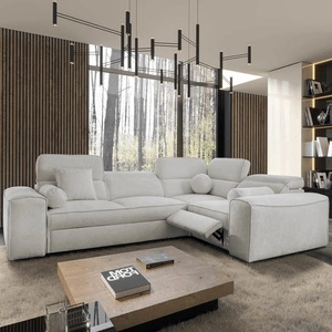 Narożnik z funkcją spania Viano II Lux szary popiel prawostronny designerski narożnik do salonu z komfortowym wysuwanym podnóżkiem