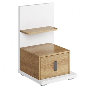 Szafka nocna Simi biały / hikora naturalna prawa stylowa szafka do łóżka dziecięcego szafka z szufladą i dodatkową półką
