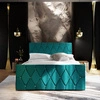 Łóżko tapicerowane Tifton 160x200 turkusowe z pojemnikiem w nowoczesnym stylu z charakterystycznym wezgłowiem oraz z zanóżkiem wykończone kryształkami
