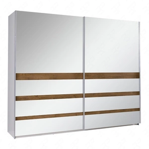 Szafa przesuwna Lux 244 cm biała / dąb burgundzki z lustrem nowoczesna szafa idealna do garderoby sypialni lub przedpokoju