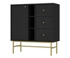 Komoda z szufladami Kioto III 100 cm czarny grafit nowoczesny design praktyczne półki złote uchwyty stabilny metalowy stelaż