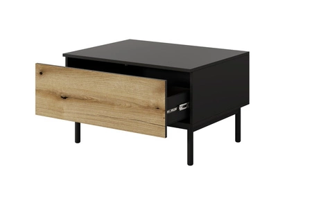 Stolik kawowy Clovis czarny / dąb evoke elegancki design stolik z pojemną szufladą osadzony na stabilnej podstawie