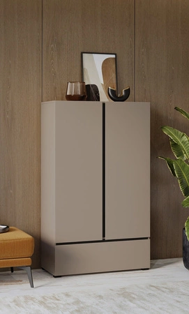 Komoda wysoka Cross 89 cm ciemny beżowy stylowy design komody z szufladą do sypialni prosta forma w nowoczesnym wydaniu