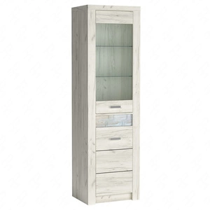 Witryna Indiana 56 cm kraft biały stylowa witryna do salonu elementy z bezpiecznego szkła ozdobna deska na froncie witryny oświetlona LED