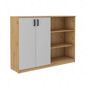 Komoda Makana 158 cm dąb artisan / jasny szary funkcjonalny mebel do biura gabinetu lub pokoju młodzieżowego