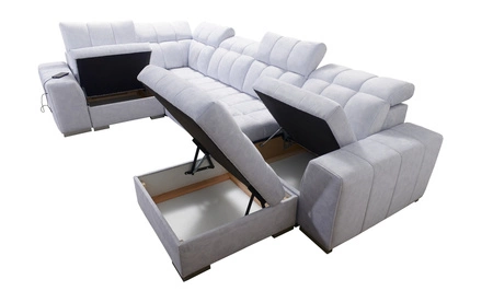 Narożnik z funkcją spania Luigi IV turkusowy prawostronny elegancki narożnik do salonu wykonany z miękkiej tkaniny typu velvet