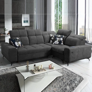 Narożnik z funkcją spania Buffalo II grafitowy prawostronny funkcjonalny i stylowy narożnik rozkładany z regulowanymi zagłówkami