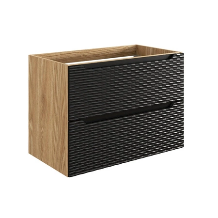 Szafka pod umywalkę Ocean 80 cm dąb olejowany / czarny nowoczesny design szafki ciekawe poziome ryflowania w kształcie fal
