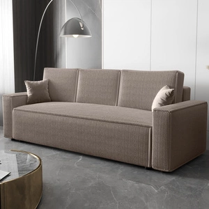 Kanapa rozkładana Nelo beżowa prosta forma sofy w nowoczesnym designie sztruksowa tkanina obiciowa pojemnik na pościel