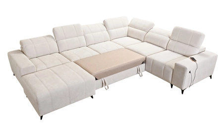 Narożnik z funkcją spania Penejos VIII beżowy lewostronny stylowy narożnik rozkładany wykonany z wytrzymałej tkaniny