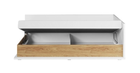 Łóżko Simi 90x200 cm biały / hikora naturalna prawostronne wygodne łóżko w stylu nowoczesnym tapczan z pojemnikiem na pościel