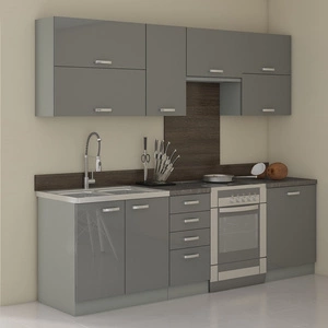 Zestaw mebli kuchennych Grey 240 cm fronty w połysku niepowtarzalny styl szafek dopasuje się do wnętrza każdej kuchni