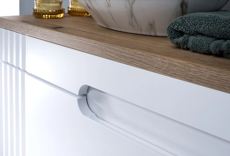 Szafka pod umywalkę Fiji White 100 cm biała modna szafka o subtelnej kolorystyce podkreślonej nowoczesnym ryflowaniem na frontach