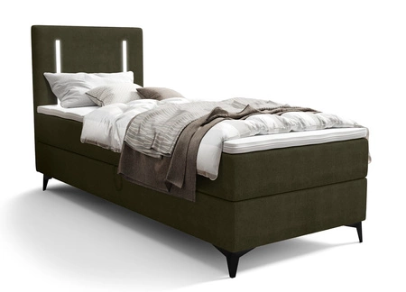 Łóżko kontynentalne Norco 90x200 zielone stylowe łóżko z pojemnikiem oświetlenie umieszczone w zagłówku nadaje wyjątkowości