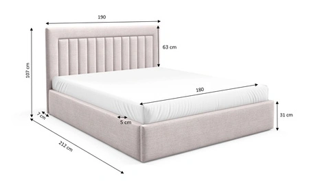 Łóżko tapicerowane Togo 180x200 ciemny szary eleganckie i funkcjonalne łóżko do sypialni gustowne pionowe przeszycia na wezgłowiu