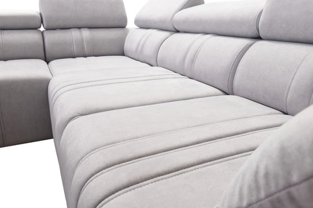 Narożnik z funkcją spania Castel II Lux grafitowy lewostronny wygodny narożnik do salonu z komfortowym wysuwanym podnóżkiem