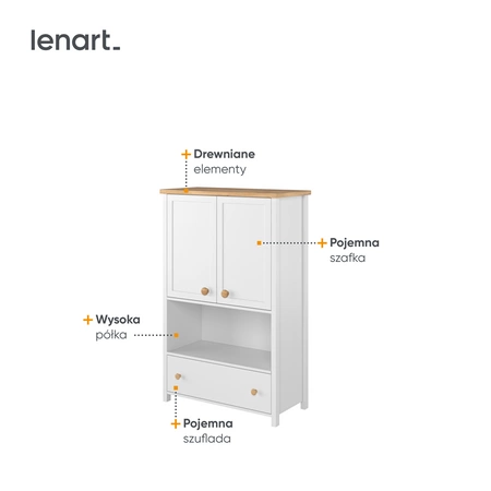 Komoda wysoka Story 85 cm biały / dąb nash estetyczna komoda z szufladą i półką elegancki design połączony z wysoką jakością wykonania