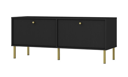 Szafka RTV Kioto II 121 cm czarny grafit elegancka szafka z drzwiami otwieranymi do dołu ponadczasowa kolorystyka metalowa podstawa