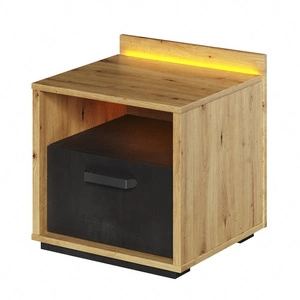 Szafka nocna Qubic dąb artisan / raw steel stylowa szafka z szufladą i funkcjonalnym oświetleniem LED idealny dodatek do sypialni