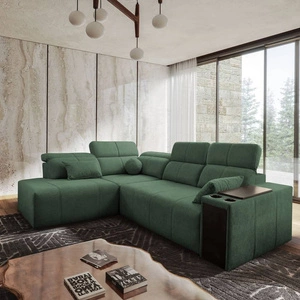 Narożnik z funkcją spania Tesalia VII miętowy lewostronny nowoczesny design komfortowe przesuwane oparcie szuflada w boczku mebla