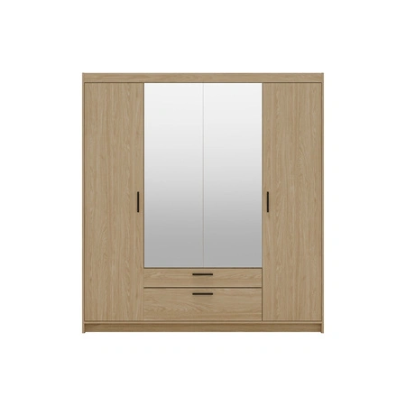 Szafa z lustrem Rene 176 cm dąb olejowany stylowy design czarne uchwyty idealna szafa do sypialni pojemne szuflady