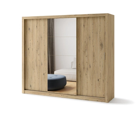 Szafa przesuwna z lustrem Idea 250 cm san remo jasny estetycznie wykonana szafa do sypialni lub pokoju młodzieżowego srebrne uchwyty