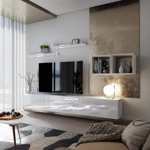 Meblościanka Kamari biała / biały połysk uniwersalna i stylowa meblościanka do salonu system otwierania drzwi push to open