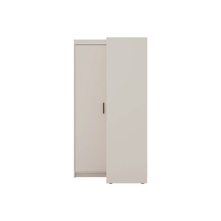 Szafa narożna Rene beż piaskowy stylowy design obrzeża wykończone ABS fronty szafy do sypialni o matowym wykończeniu czarne uchwyty